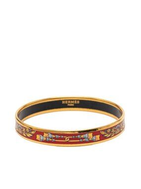 Hermes Enamel PM Cloisonne Bangle Red Gold Plated Bracelet